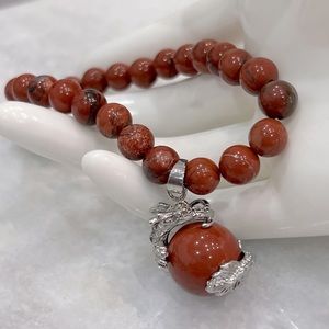 Red Jasper Bead Dragon Charm Stretch Bracelet